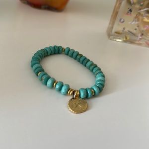 Coastal Turquoise Blue and Gold beaded Sand dollar bracelet